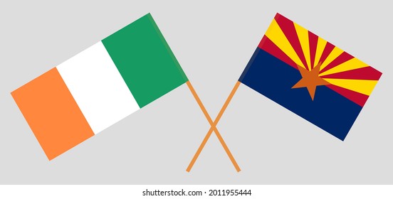 Crossed flags of Ireland and the State of Arizona. Official colors. Correct proportion