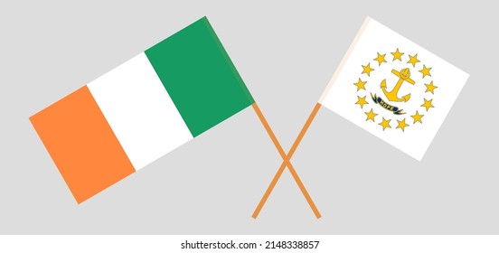 Banderas cruzadas de Irlanda y el Estado de Rhode Island. Colores oficiales. Proporción correcta. Ilustración del vector
