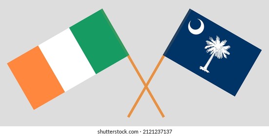 Crossed flags of Ireland and The State of South Carolina. Official colors. Correct proportion. Vector illustration
