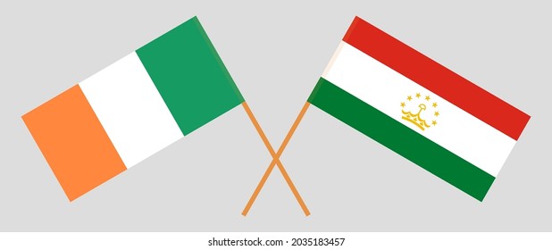 Crossed flags of Ireland and Tajikistan. Official colors. Correct proportion