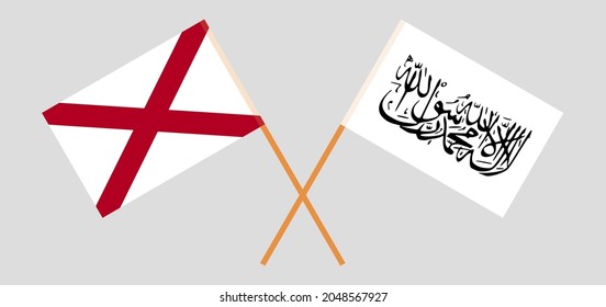 Crossed flags of Islamic Emirate of Afghanistan and The State of Alabama. Official colors. Correct proportion
