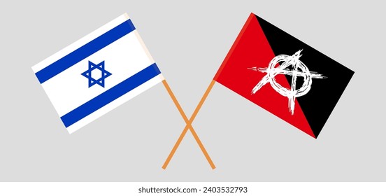 Crossed flags of Israel and anarchy. Official colors. Correct proportion. Vector illustration
