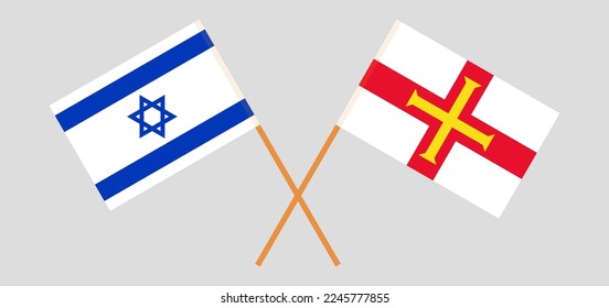 Crossed flags of Israel and Bailiwick of Guernsey. Official colors. Correct proportion. Vector illustration
