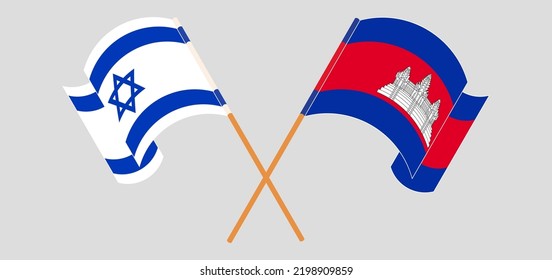 Crossed flags of Israel and Cambodia. Official colors. Correct proportion. Vector illustration
