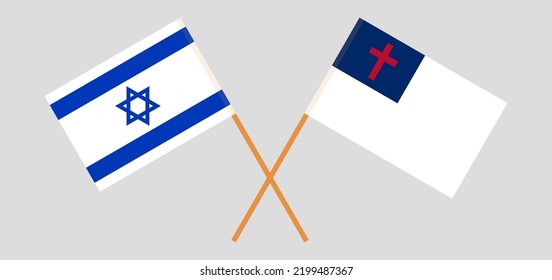 Banderas cruzadas de Israel y cristiandad. Colores oficiales. Proporción correcta. Ilustración del vector