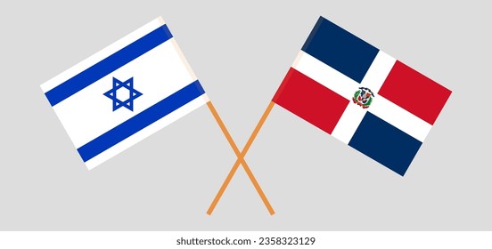 Crossed flags of Israel and Dominican Republic. Official colors. Correct proportion. Vector illustration
