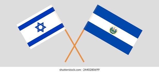 Crossed flags of Israel and El Salvador. Official colors. Correct proportion. Vector illustration
