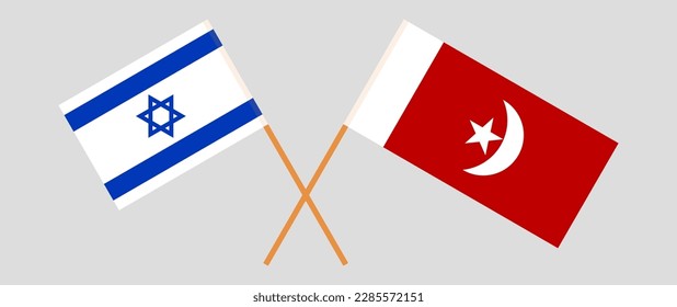 Crossed flags of Israel and The Emirate of Umm Al Quwain. Official colors. Correct proportion. Vector illustration