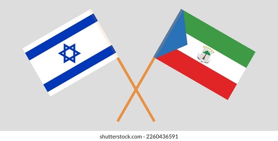 Crossed flags of Israel and Equatorial Guinea. Official colors. Correct proportion. Vector illustration
