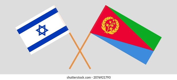 Crossed flags of Israel and Eritrea. Official colors. Correct proportion. Vector illustration
