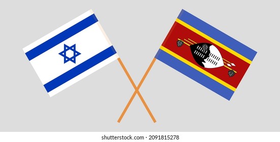 Crossed flags of Israel and Eswatini. Official colors. Correct proportion. Vector illustration
