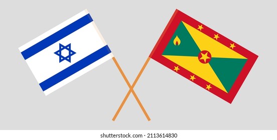 Crossed flags of Israel and Grenada. Official colors. Correct proportion. Vector illustration
