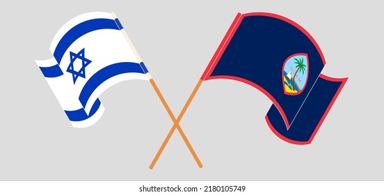 Crossed flags of Israel and Guam. Official colors. Correct proportion. Vector illustration
