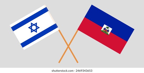 Crossed flags of Israel and Haiti. Official colors. Correct proportion. Vector illustration
