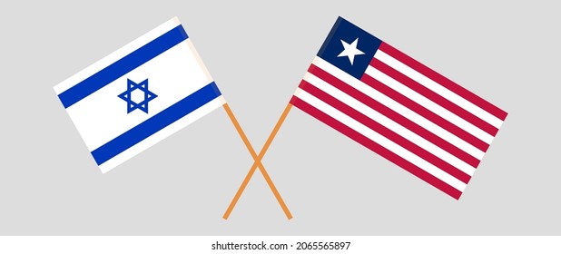 Crossed flags of Israel and Liberia. Official colors. Correct proportion