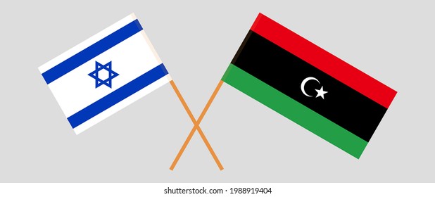 Crossed flags of Israel and Libya. Official colors. Correct proportio