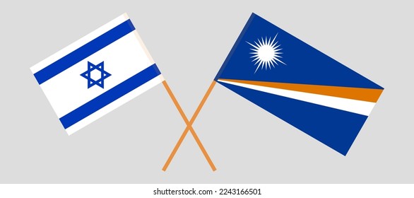 Crossed flags of Israel and Marshall Islands. Official colors. Correct proportion. Vector illustration
