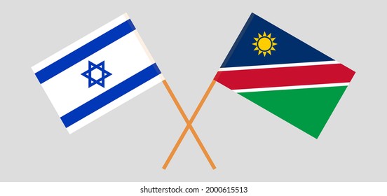 Crossed flags of Israel and Namibia. Official colors. Correct proportion