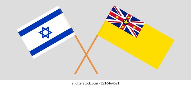 Crossed flags of Israel and Niue. Official colors. Correct proportion. Vector illustration
