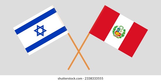 Crossed flags of Israel and Peru. Official colors. Correct proportion. Vector illustration
