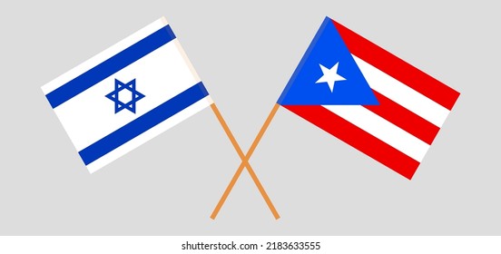 Banderas cruzadas de Israel y Puerto Rico. Colores oficiales. Proporción correcta. Ilustración del vector
