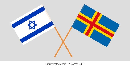 Crossed flags of Israel and Region of Aland. Official colors. Correct proportion. Vector illustration
