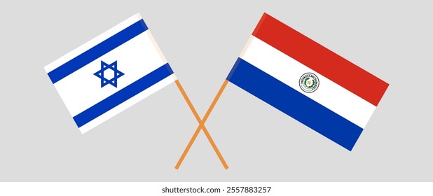 Crossed flags of Israel and Republic of Paraguay. Official colors. Correct proportion. Vector illustration.
