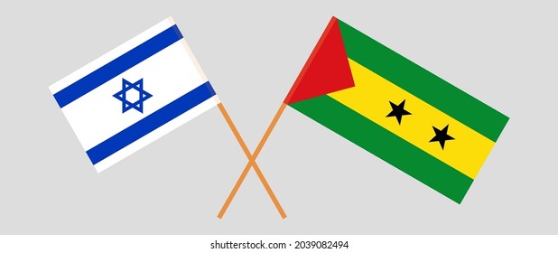 Crossed flags of Israel and Sao Tome and Principe. Official colors. Correct proportion