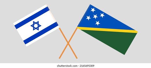 Crossed flags of Israel and Solomon Islands. Official colors. Correct proportion. Vector illustration
