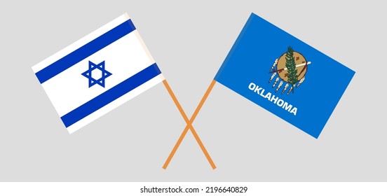 Crossed flags of Israel and The State of Oklahoma. Official colors. Correct proportion. Vector illustration
