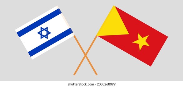 Crossed flags of Israel and Tigray. Official colors. Correct proportion. Vector illustration
