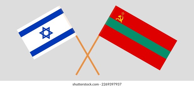 Crossed flags of Israel and Transnistria. Official colors. Correct proportion. Vector illustration
