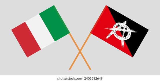 Crossed flags of Italy and anarchy. Official colors. Correct proportion. Vector illustration
