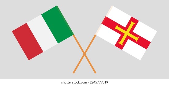 Crossed flags of Italy and Bailiwick of Guernsey. Official colors. Correct proportion. Vector illustration
