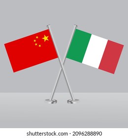 Crossed flags of Italy and China. Official colors. Correct proportion. Banner design