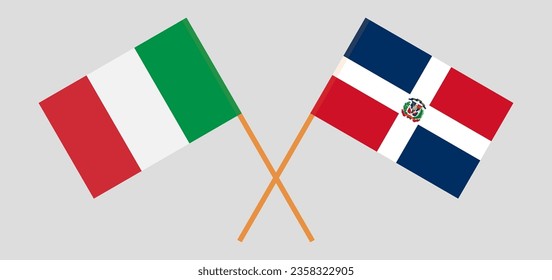 Crossed flags of Italy and Dominican Republic. Official colors. Correct proportion. Vector illustration
