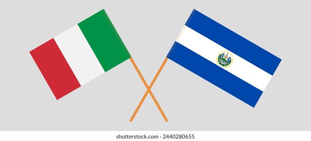 Crossed flags of Italy and El Salvador. Official colors. Correct proportion. Vector illustration
