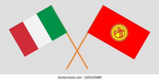 Crossed flags of Italy and Kyrgyzstan. Official colors. Correct proportion. Vector illustration
