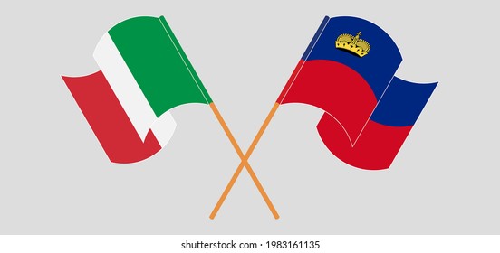 Crossed flags of Italy and Liechtenstein. Official colors. Correct proportion