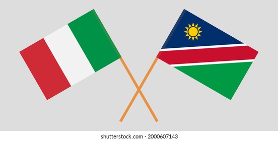 Crossed flags of Italy and Namibia. Official colors. Correct proportion
