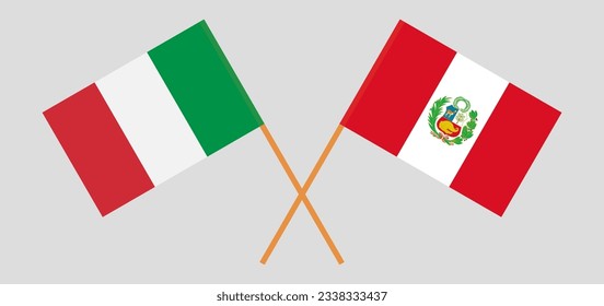 Crossed flags of Italy and Peru. Official colors. Correct proportion. Vector illustration
