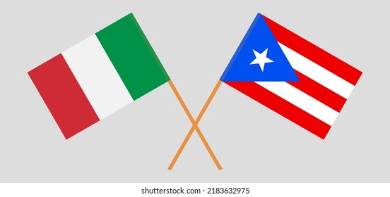 Crossed flags of Italy and Puerto Rico. Official colors. Correct proportion. Vector illustration
