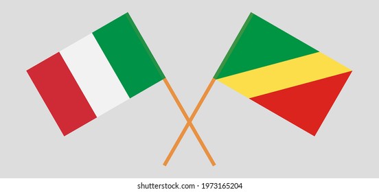 Crossed flags of Italy and Republic of the Congo. Official colors. Correct proportion