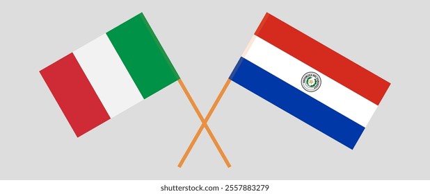 Crossed flags of Italy and Republic of Paraguay. Official colors. Correct proportion. Vector illustration.
