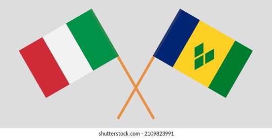 Crossed flags of Italy and Saint Vincent and the Grenadines. Official colors. Correct proportion. Vector illustration
