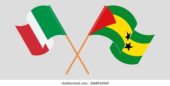 Crossed flags of Italy and Sao Tome and Principe. Official colors. Correct proportion