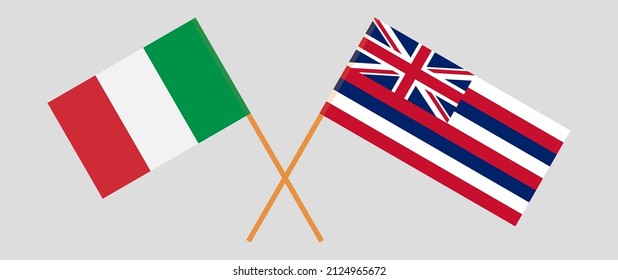 Crossed flags of Italy and The State Of Hawaii. Official colors. Correct proportion. Vector illustration
