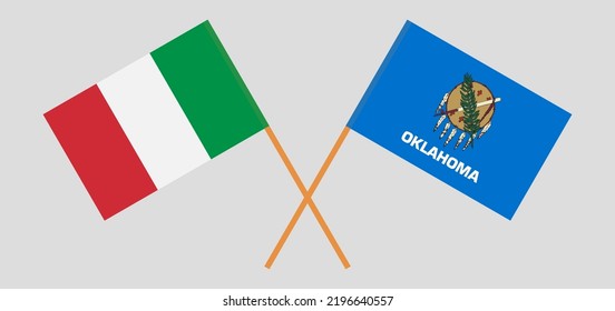 Crossed flags of Italy and The State of Oklahoma. Official colors. Correct proportion. Vector illustration
