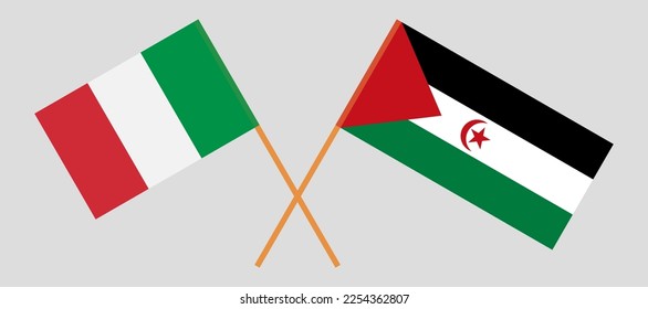 Crossed flags of Italy and Western Sahara. Official colors. Correct proportion. Vector illustration
