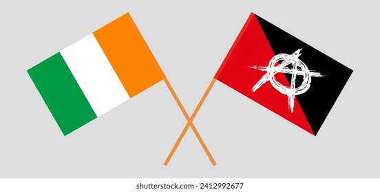 Crossed flags of Ivory Coast and anarchy. Official colors. Correct proportion. Vector illustration
